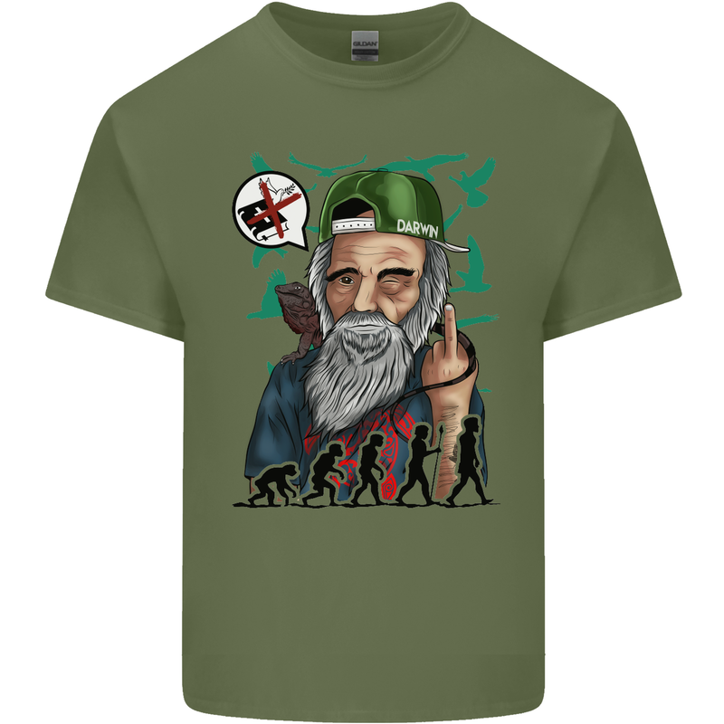 Charles Darwin Evolution Atheist Atheism Mens Cotton T-Shirt Tee Top Military Green