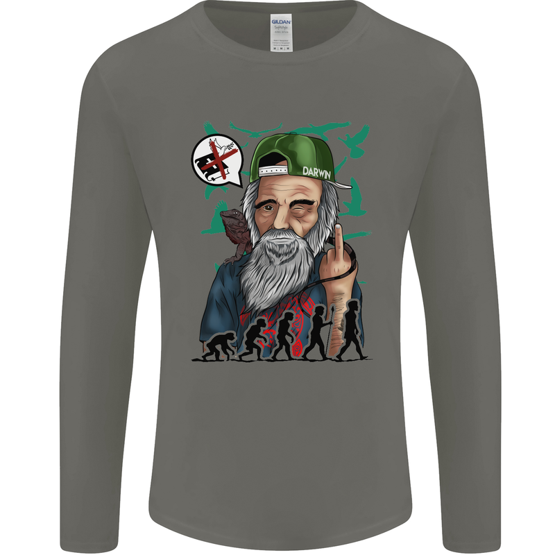 Charles Darwin Evolution Atheist Atheism Mens Long Sleeve T-Shirt Charcoal