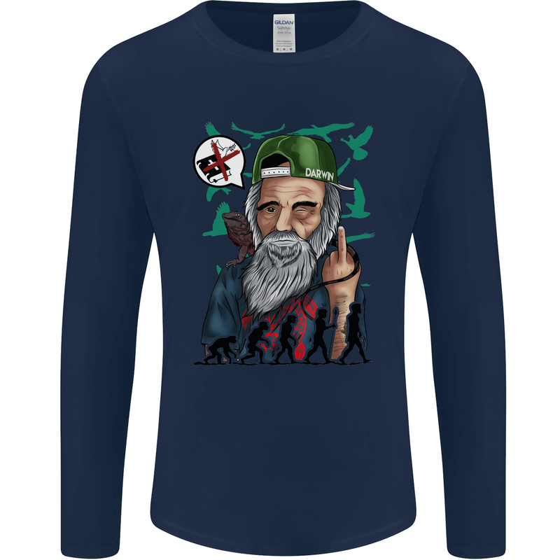 Charles Darwin Evolution Atheist Atheism Mens Long Sleeve T-Shirt Navy Blue