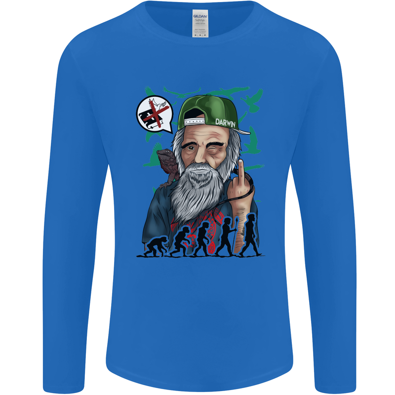 Charles Darwin Evolution Atheist Atheism Mens Long Sleeve T-Shirt Royal Blue