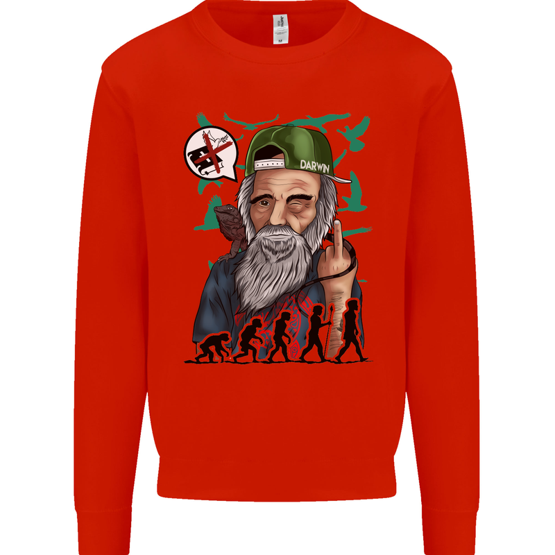 Charles Darwin Evolution Atheist Atheism Mens Sweatshirt Jumper Bright Red