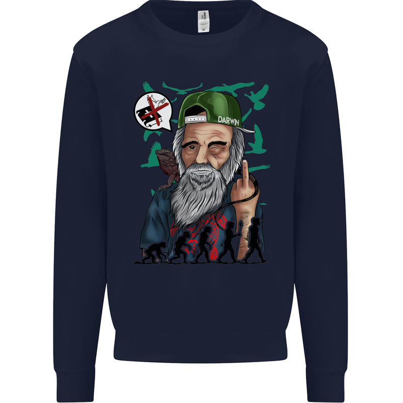 Charles Darwin Evolution Atheist Atheism Mens Sweatshirt Jumper Navy Blue