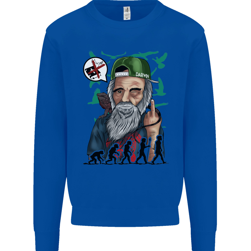 Charles Darwin Evolution Atheist Atheism Mens Sweatshirt Jumper Royal Blue