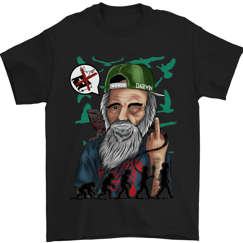 Charles Darwin Evolution Atheist Atheism Mens T-Shirt Cotton Gildan Black
