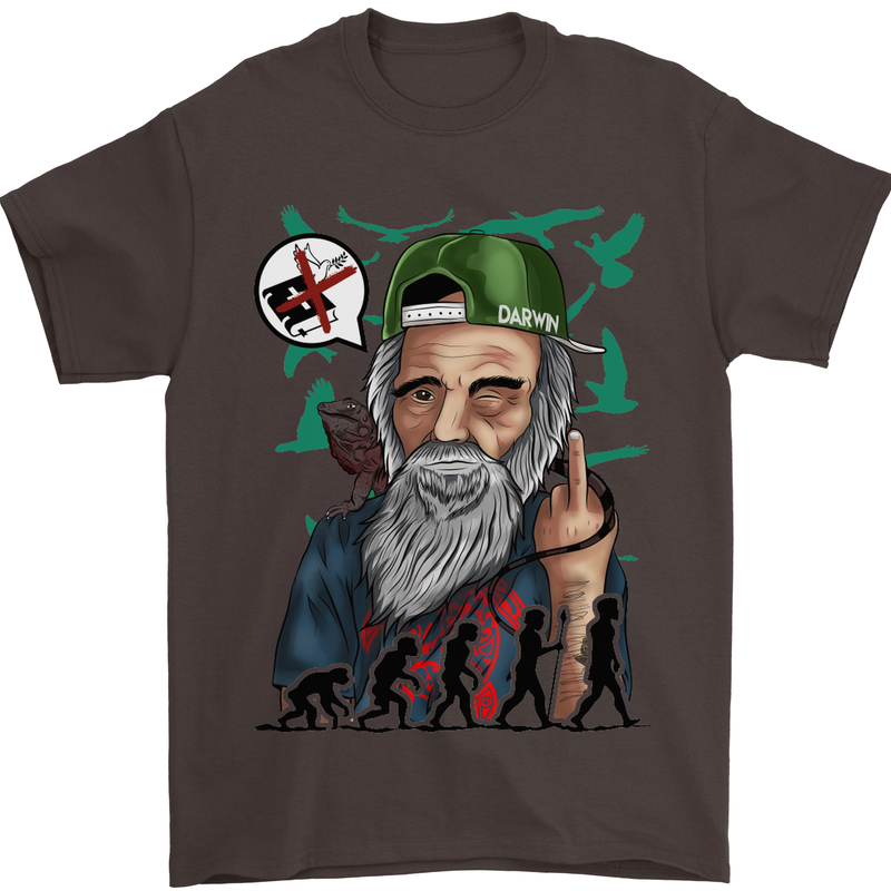Charles Darwin Evolution Atheist Atheism Mens T-Shirt Cotton Gildan Dark Chocolate
