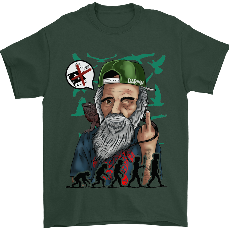Charles Darwin Evolution Atheist Atheism Mens T-Shirt Cotton Gildan Forest Green