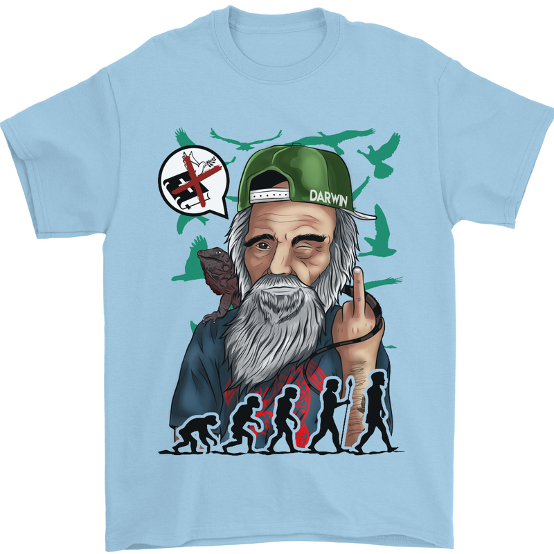 Charles Darwin Evolution Atheist Atheism Mens T-Shirt Cotton Gildan Light Blue