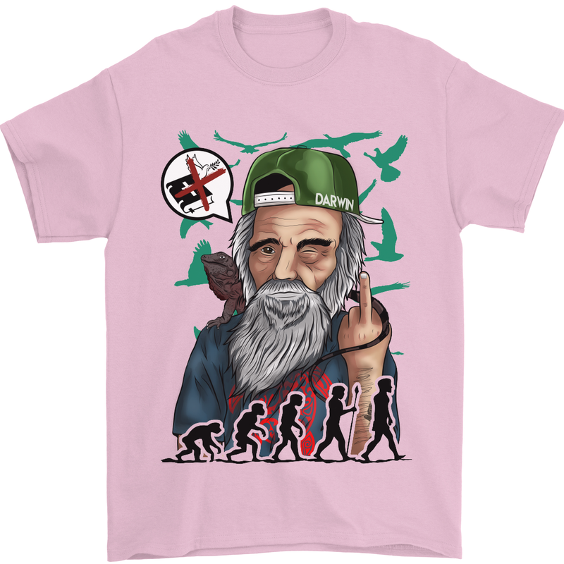 Charles Darwin Evolution Atheist Atheism Mens T-Shirt Cotton Gildan Light Pink