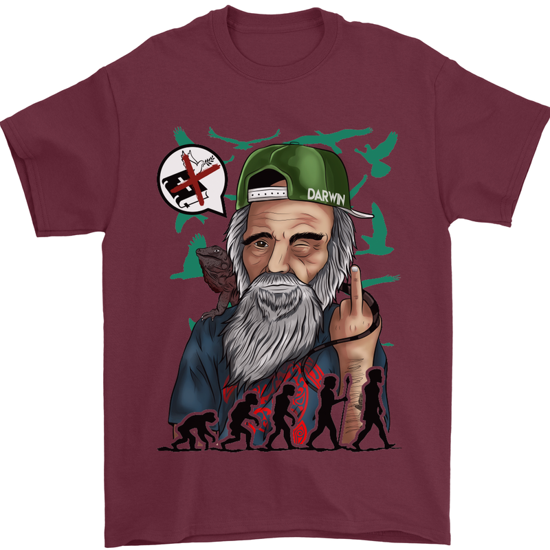 Charles Darwin Evolution Atheist Atheism Mens T-Shirt Cotton Gildan Maroon