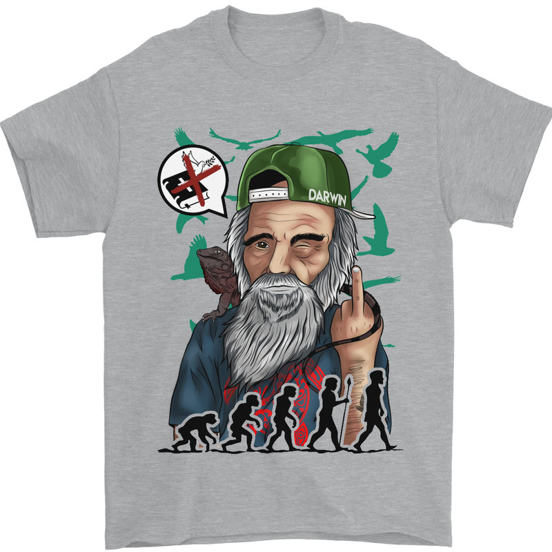 Charles Darwin Evolution Atheist Atheism Mens T-Shirt Cotton Gildan Sports Grey