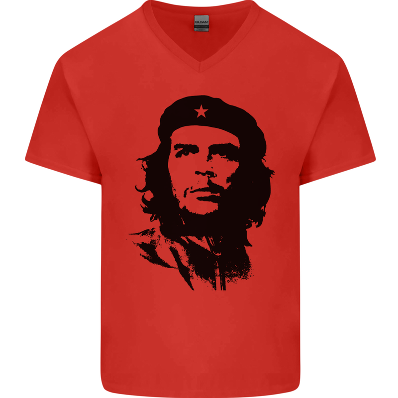 Che Guevara Silhouette Mens V-Neck Cotton T-Shirt Red