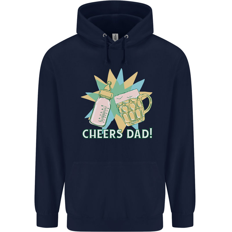 Cheers Dad Beer & Bottle Funny Father's Day Mens 80% Cotton Hoodie Navy Blue