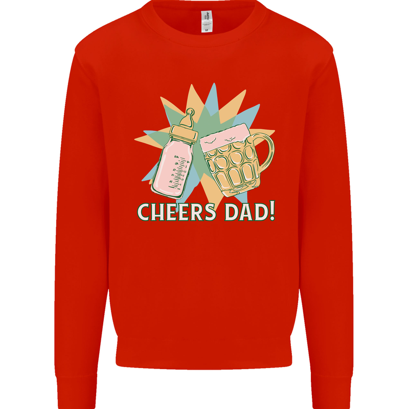 Cheers Dad Beer & Bottle Funny Father's Day Mens Sweatshirt Jumper Bright Red