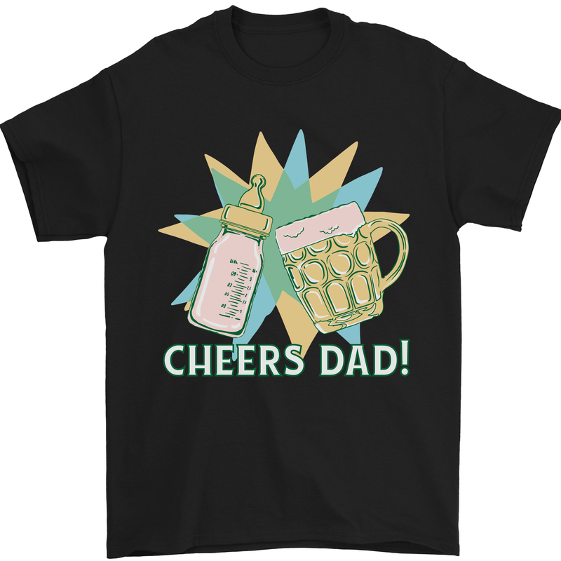 Cheers Dad Beer & Bottle Funny Father's Day Mens T-Shirt Cotton Gildan Black