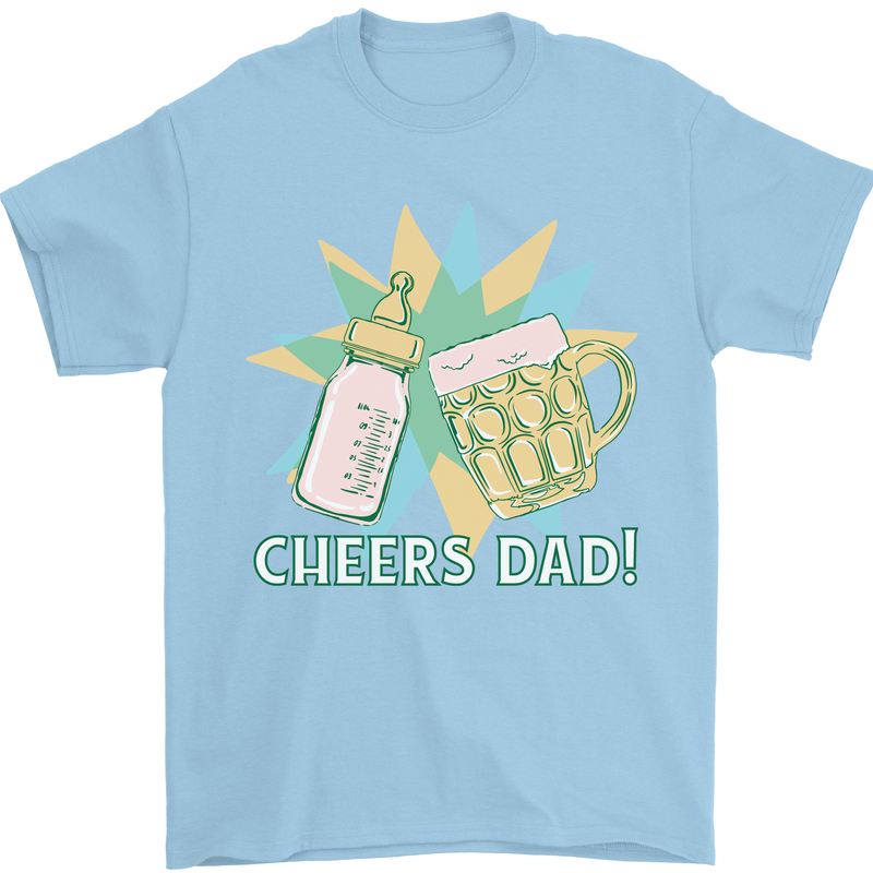 Cheers Dad Beer & Bottle Funny Father's Day Mens T-Shirt Cotton Gildan Light Blue
