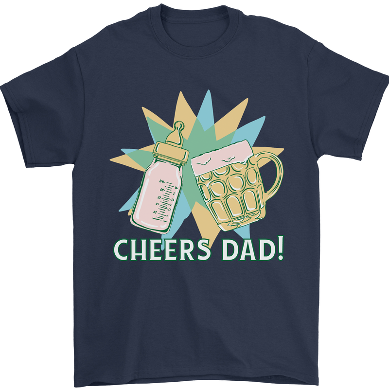 Cheers Dad Beer & Bottle Funny Father's Day Mens T-Shirt Cotton Gildan Navy Blue