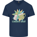 Cheers Dad Beer & Bottle Funny Father's Day Mens V-Neck Cotton T-Shirt Navy Blue