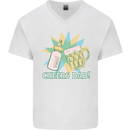 Cheers Dad Beer & Bottle Funny Father's Day Mens V-Neck Cotton T-Shirt White