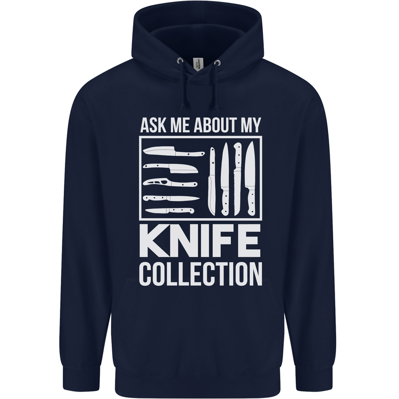 Chef Ask About My Knife Collection Funny Childrens Kids Hoodie Navy Blue
