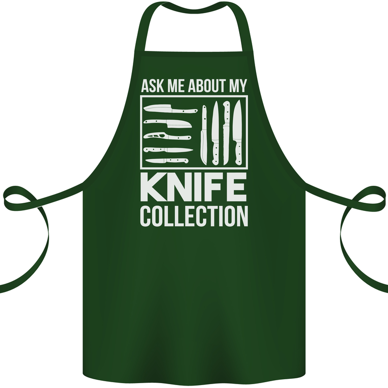 Chef Ask About My Knife Collection Funny Cotton Apron 100% Organic Forest Green