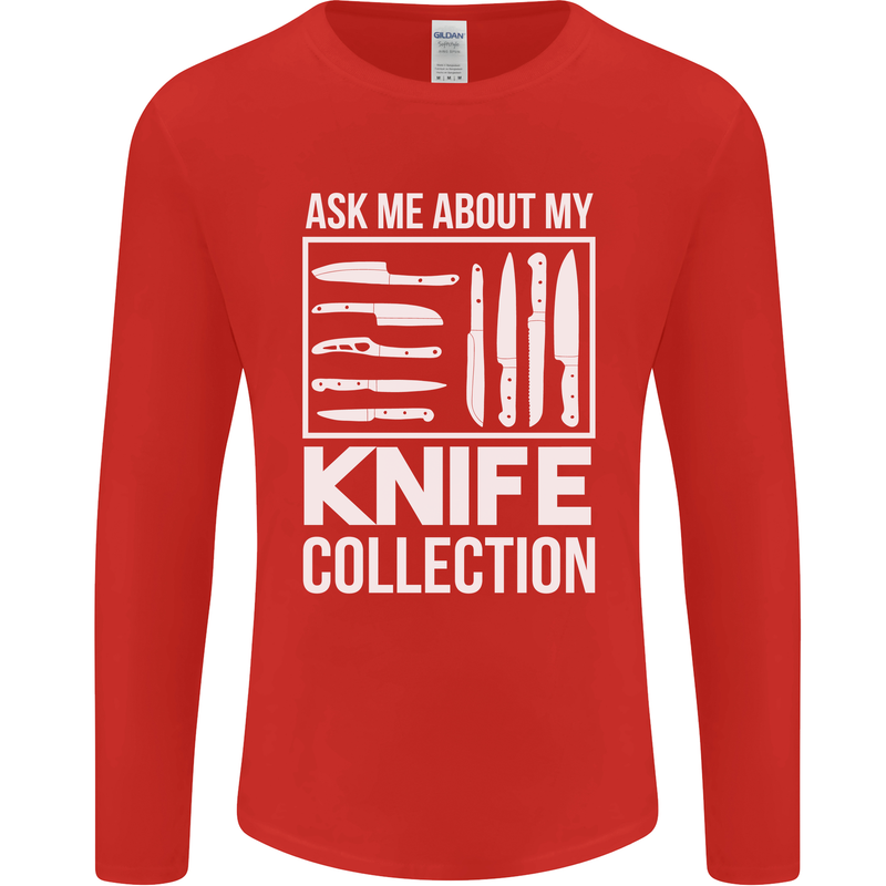 Chef Ask About My Knife Collection Funny Mens Long Sleeve T-Shirt Red