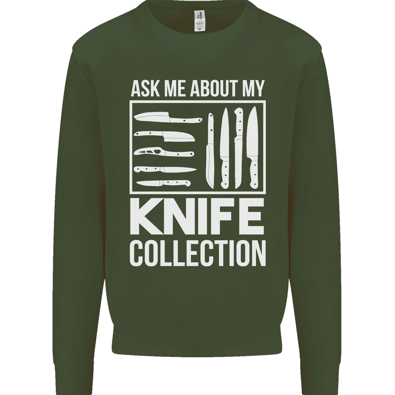 Chef Ask About My Knife Collection Funny Mens Sweatshirt Jumper Forest Green