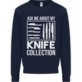 Chef Ask About My Knife Collection Funny Mens Sweatshirt Jumper Navy Blue