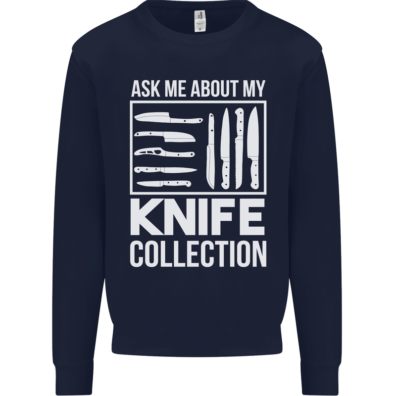 Chef Ask About My Knife Collection Funny Mens Sweatshirt Jumper Navy Blue