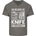 Chef Ask About My Knife Collection Funny Mens V-Neck Cotton T-Shirt Charcoal