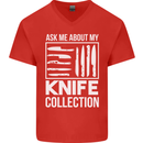 Chef Ask About My Knife Collection Funny Mens V-Neck Cotton T-Shirt Red
