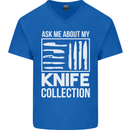 Chef Ask About My Knife Collection Funny Mens V-Neck Cotton T-Shirt Royal Blue