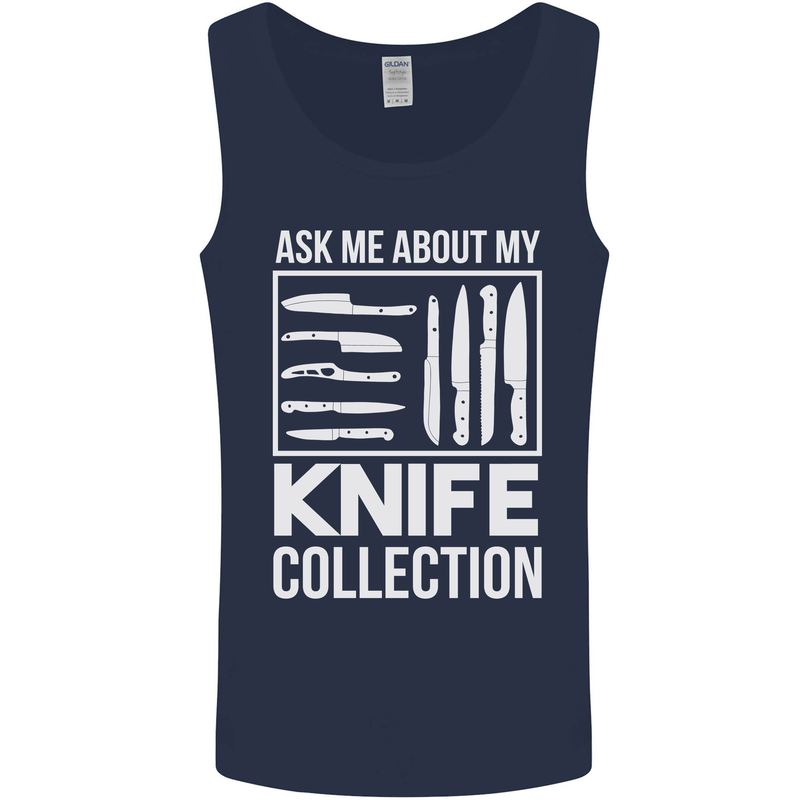 Chef Ask About My Knife Collection Funny Mens Vest Tank Top Navy Blue
