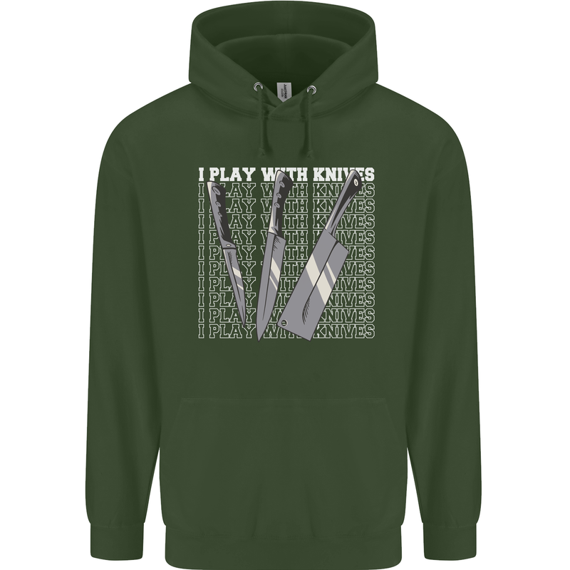 Chef I Play With Knives Childrens Kids Hoodie Forest Green