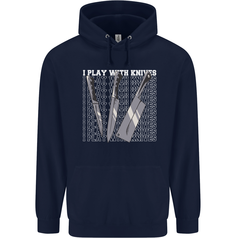 Chef I Play With Knives Childrens Kids Hoodie Navy Blue
