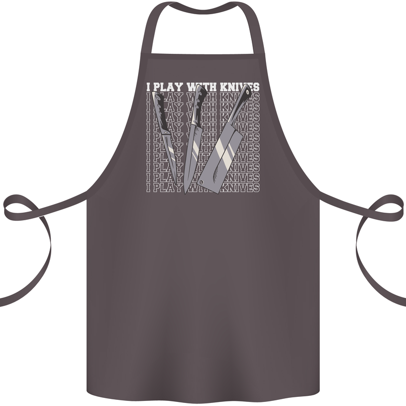 Chef I Play With Knives Cotton Apron 100% Organic Dark Grey
