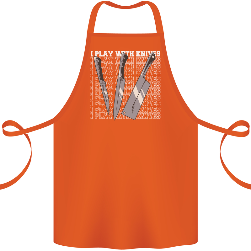 Chef I Play With Knives Cotton Apron 100% Organic Orange