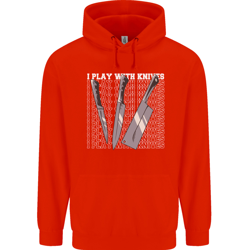 Chef I Play With Knives Mens 80% Cotton Hoodie Bright Red