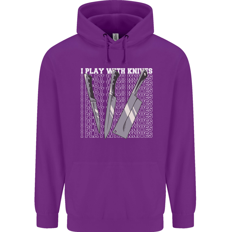 Chef I Play With Knives Mens 80% Cotton Hoodie Purple