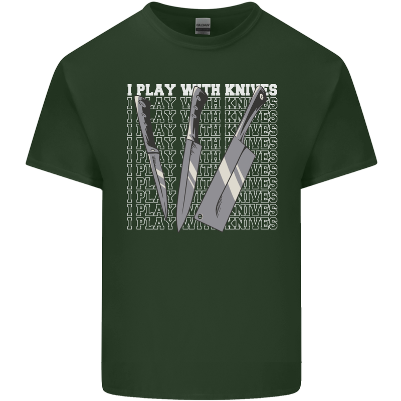 Chef I Play With Knives Mens Cotton T-Shirt Tee Top Forest Green