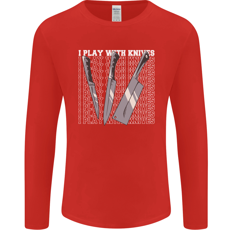 Chef I Play With Knives Mens Long Sleeve T-Shirt Red