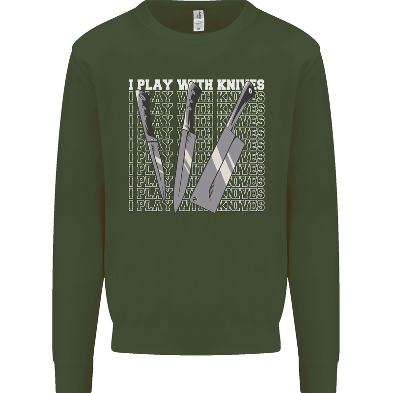 Chef I Play With Knives Mens Sweatshirt Jumper Forest Green