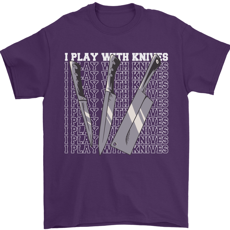 Chef I Play With Knives Mens T-Shirt 100% Cotton Purple