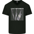 Chef I Play With Knives Mens V-Neck Cotton T-Shirt Black