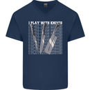 Chef I Play With Knives Mens V-Neck Cotton T-Shirt Navy Blue
