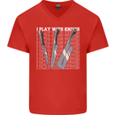 Chef I Play With Knives Mens V-Neck Cotton T-Shirt Red