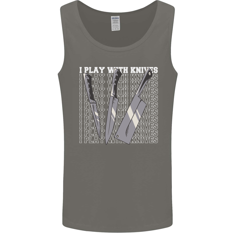 Chef I Play With Knives Mens Vest Tank Top Charcoal