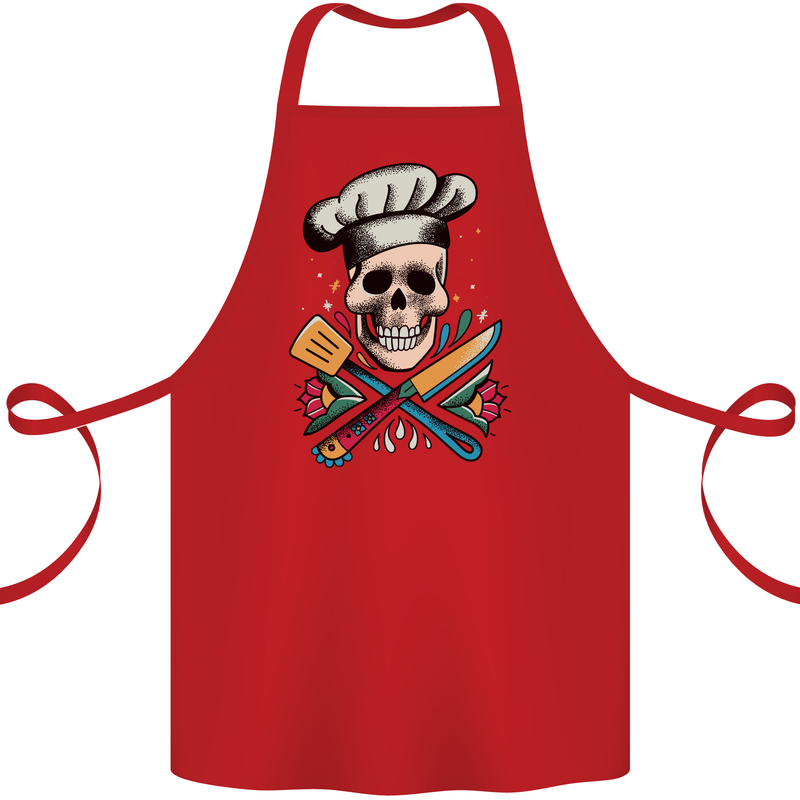 Chef Skull Cotton Apron 100% Organic Red