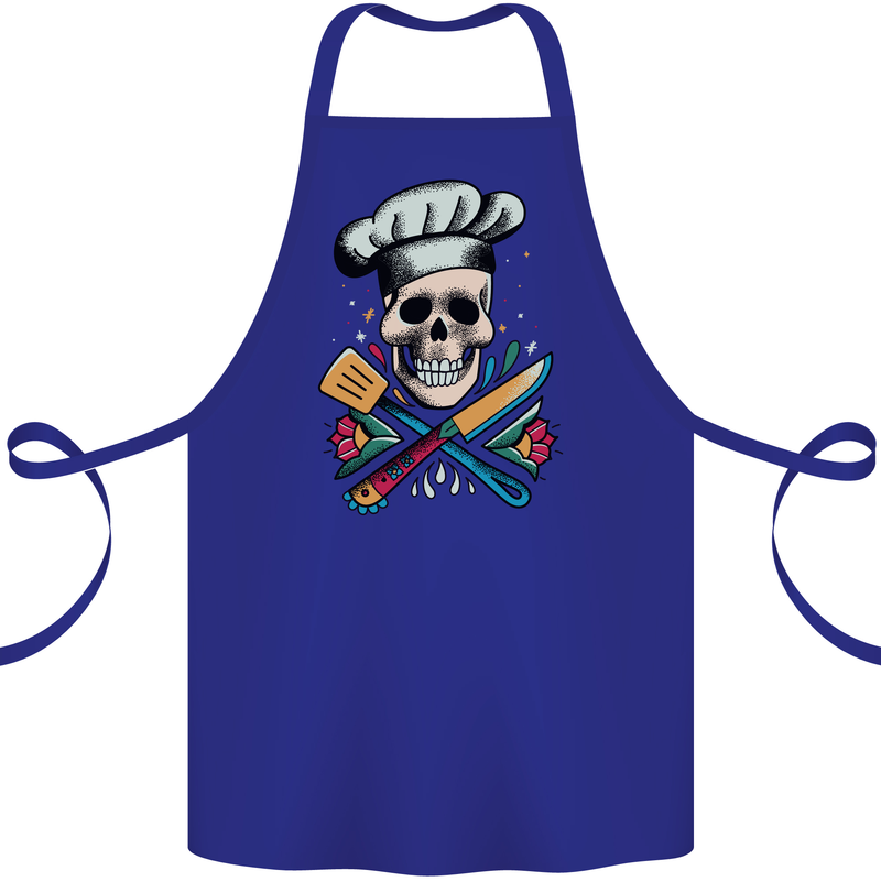 Chef Skull Cotton Apron 100% Organic Royal Blue