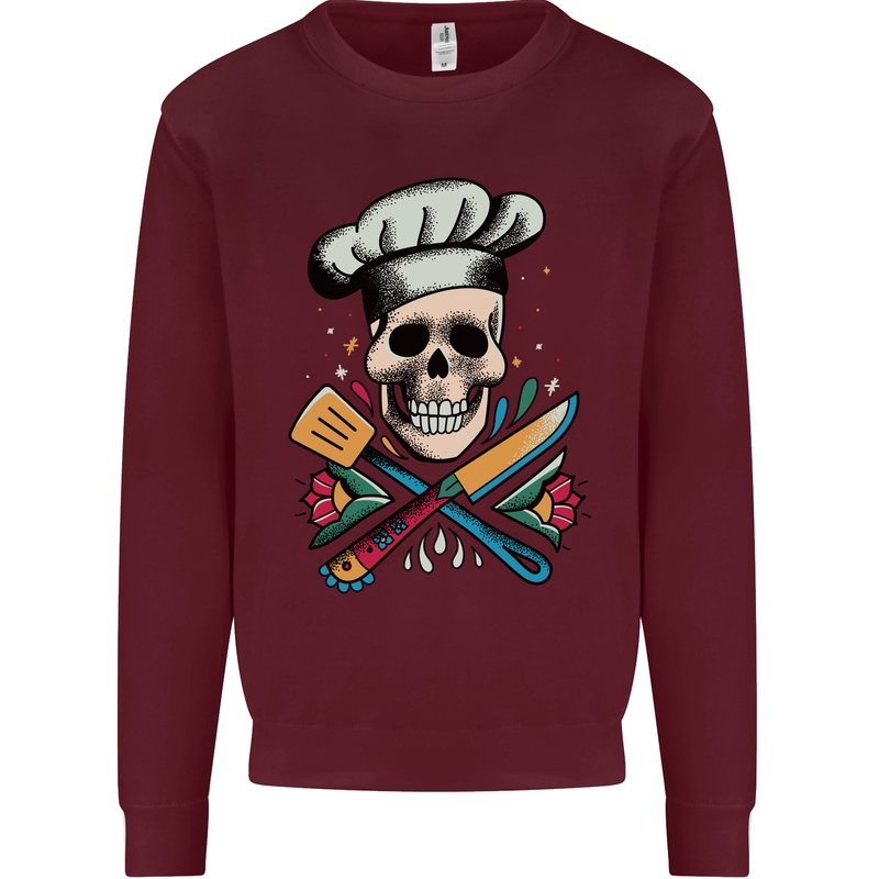 Chef Skull Kids Sweatshirt Jumper Maroon