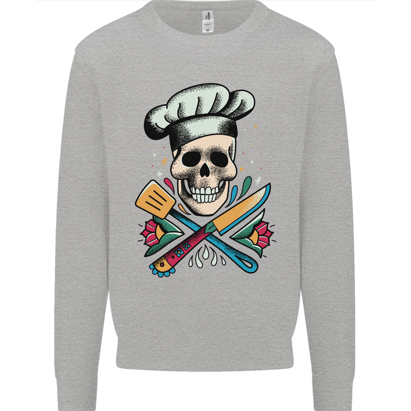 Chef Skull Kids Sweatshirt Jumper Sports Grey